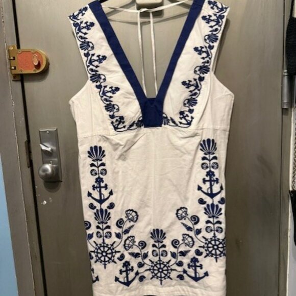 Retro Embroidered Floral Nautical / Sailor Mini Dress - Picture 4 of 16